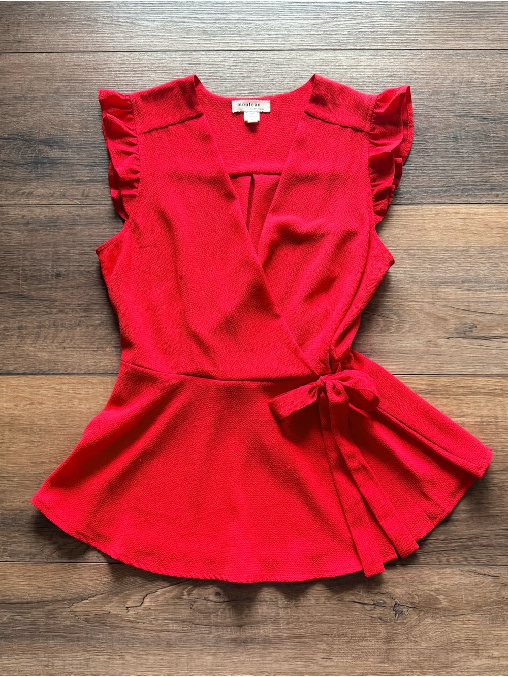 NWOT Monteau Red Ruffle Sleeve Blouse